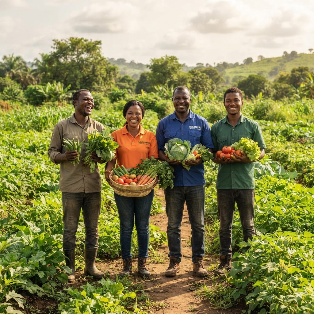 L'équipe d'agronomes SMS BIO dans un champ bio à Abidjan